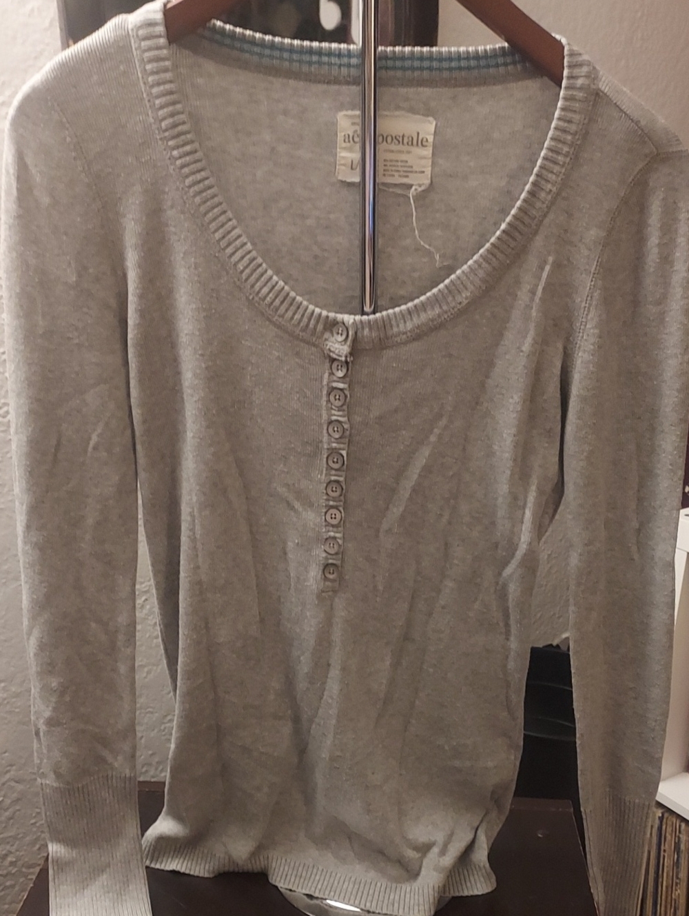Aeropostale Women's Gray Button Henley Sweater